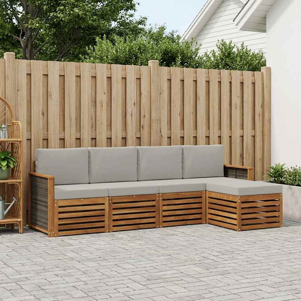 3384227_1.jpg vidaXL Záhradná súprava gaučov s vankúšom 5 pcs Prírodná a svetlosivá – Obrázok 1