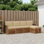 vidaXL Záhradná súprava gaučov s vankúšom 5 pcs Prírodná a béžová