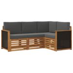 vidaXL Súpravy pohoviek s vankúšom 4 pcs Pevné akáciové drevo – Obrázok 2