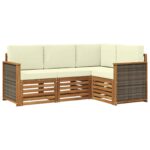 vidaXL Súpravy pohoviek s vankúšom 4 pcs Pevné akáciové drevo – Obrázok 2