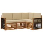 vidaXL Súpravy pohoviek s vankúšom 4 pcs Pevné akáciové drevo – Obrázok 2