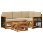 vidaXL Záhradná súprava gaučov 5 pcs Prírodná a béžová 59 x 59 x 37 cm – Obrázok 2