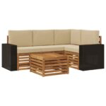 vidaXL Záhradná súprava gaučov 5 pcs Prírodná a béžová 59 x 59 x 37 cm – Obrázok 2