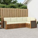 vidaXL Sada rohových gaučov s vankúšom 4 pcs Prírodná a krémová