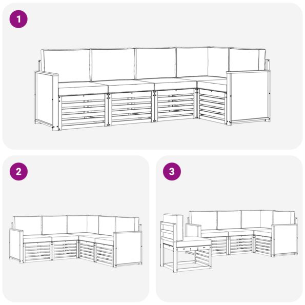 vidaXL Sada rohových gaučov s vankúšom 4 pcs Prírodná a krémová – Obrázok 7