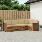 vidaXL Sada rohových gaučov s vankúšom 4 pcs Prírodná