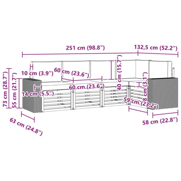 vidaXL Sada rohových gaučov s vankúšom 5 pcs Prírodná a antracitová – Obrázok 7