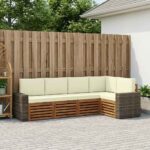 vidaXL Sada rohových gaučov s vankúšom 5 pcs Prírodná a krémová