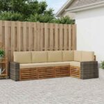 vidaXL Sada rohových gaučov s vankúšom 5 pcs Prírodná a béžová