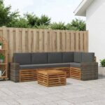 vidaXL Sada rohových gaučov s vankúšom 6 pcs Prírodná a antracitová