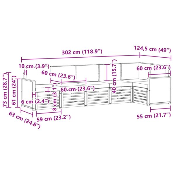 vidaXL Sada rohových gaučov s vankúšom 5 pcs Prírodná a antracitová – Obrázok 8