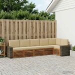 vidaXL Sada rohových gaučov s vankúšom 6 pcs Prírodná a béžová
