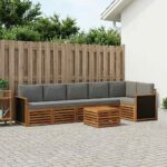 vidaXL Sada rohových gaučov s vankúšom 6 pcs Prírodná a svetlosivá
