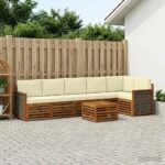 vidaXL Sada rohových gaučov s vankúšom 6 pcs Prírodná a krémová