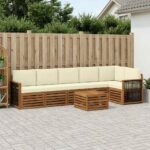 vidaXL Sada rohových gaučov s vankúšom 6 pcs Prírodná a krémová