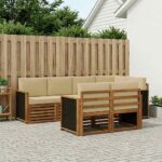 vidaXL Sada rohových gaučov s vankúšom 6 pcs Prírodná