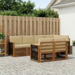 vidaXL Sada rohových gaučov s vankúšom 6 pcs Prírodná