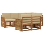 vidaXL Sada rohových gaučov s vankúšom 6 pcs Prírodná – Obrázok 2