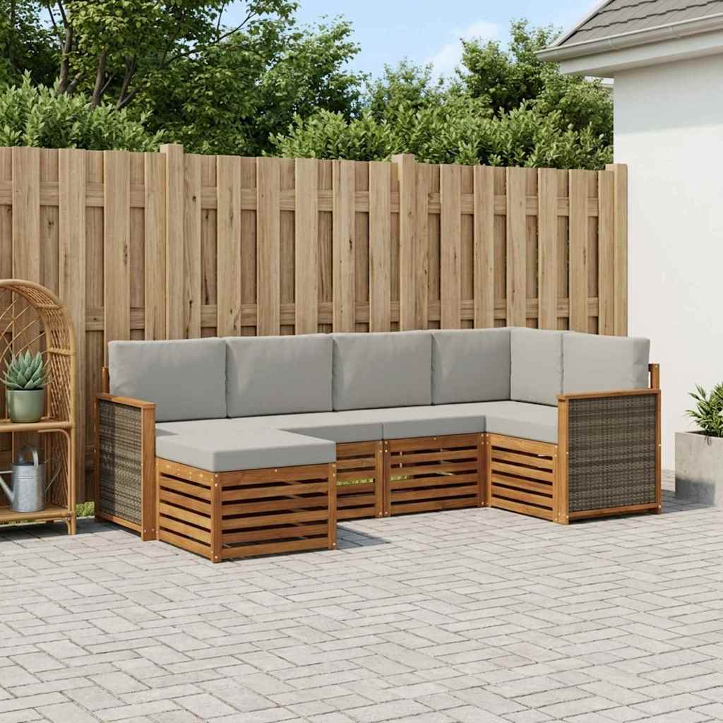 3384557_1.jpg vidaXL Sada rohových gaučov s vankúšom 5 pcs Prírodná a svetlosivá – Obrázok 1