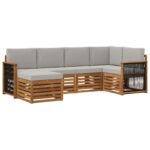 vidaXL Sada rohových gaučov s vankúšom 5 pcs Prírodná a svetlosivá – Obrázok 2
