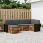 vidaXL Sada rohových gaučov s vankúšom 6 pcs Prírodná a antracitová