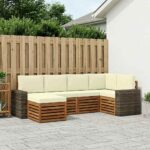 vidaXL Sada rohových gaučov s vankúšom 6 pcs Prírodná a krémová