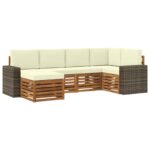 vidaXL Sada rohových gaučov s vankúšom 6 pcs Prírodná a krémová – Obrázok 2