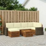 vidaXL Sada rohových gaučov s vankúšom 7 pcs Prírodná a krémová