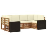 vidaXL Sada rohových gaučov 6 pcs Prírodná a krémová Polyester