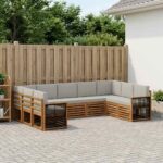 vidaXL Sada rohových gaučov s vankúšom 7 pcs Prírodná a svetlosivá