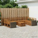 vidaXL Súpravy pohoviek 10 pcs Prírodná Pevné akáciové drevo