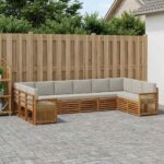 vidaXL Sada rohových gaučov s vankúšom 7 pcs Prírodná a svetlosivá