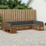 vidaXL Sada rohových gaučov s vankúšom 7 pcs Prírodná a antracitová