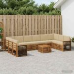 vidaXL Záhradná súprava gaučov s vankúšom 8 pcs Prírodná