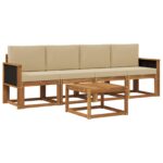 vidaXL Záhradná súprava gaučov s vankúšom 4 pcs Prírodná – Obrázok 2