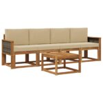 vidaXL Záhradná súprava gaučov s vankúšom 4 pcs Prírodná – Obrázok 2