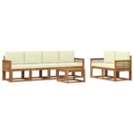vidaXL Záhradná súprava gaučov 7 pcs Prírodná a krémová Polyester – Obrázok 2