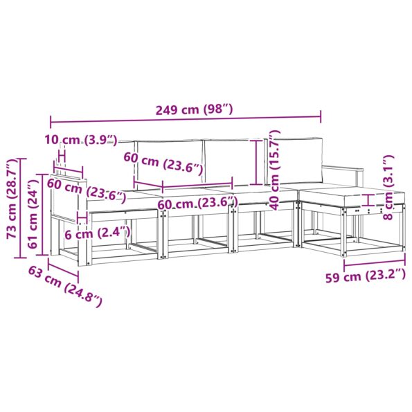 vidaXL Záhradná súprava gaučov 5 pcs Prírodná a krémová Polyester – Obrázok 6