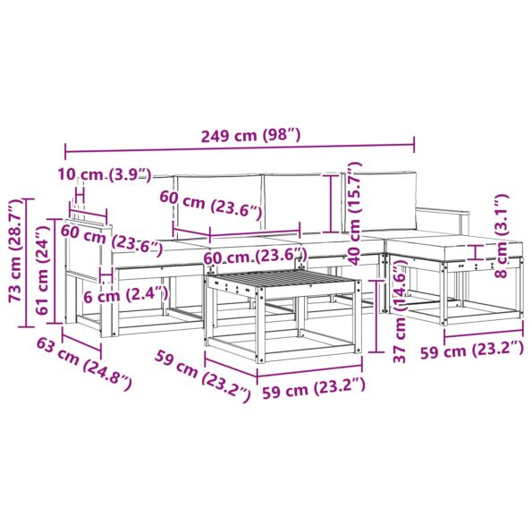 vidaXL Záhradná súprava gaučov 6 pcs Prírodná a béžová Polyester – Obrázok 6