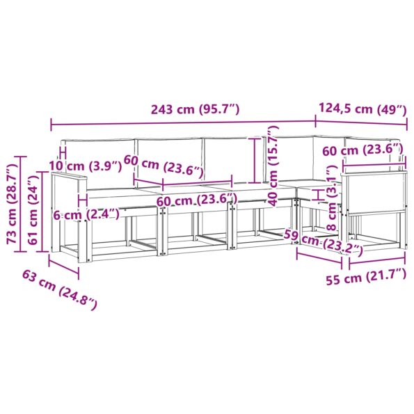 vidaXL Záhradná súprava gaučov 5 pcs Prírodná a krémová Polyester – Obrázok 8
