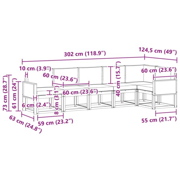 vidaXL Záhradná súprava gaučov 6 pcs Prírodná a krémová Polyester – Obrázok 8