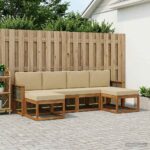 vidaXL Záhradná súprava gaučov 6 pcs Prírodná a béžová Polyester – Obrázok 3