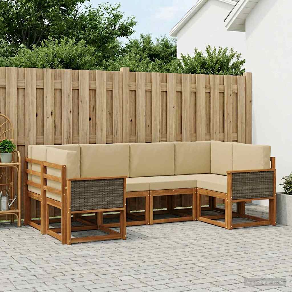 3385489_1.jpg vidaXL Záhradná súprava gaučov s vankúšom 6 pcs Prírodná a béžová – Obrázok 1