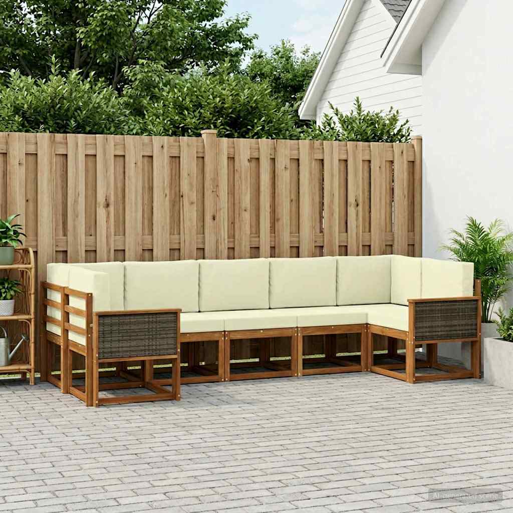 3385506_1.jpg vidaXL Záhradná súprava gaučov s vankúšom 7 pcs Prírodná a krémová – Obrázok 1