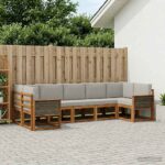 vidaXL Záhradná súprava gaučov s vankúšom 7 pcs Prírodná a svetlosivá