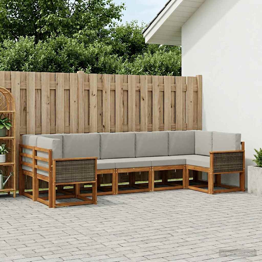 3385507_1.jpg vidaXL Záhradná súprava gaučov s vankúšom 7 pcs Prírodná a svetlosivá – Obrázok 1