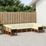 vidaXL Záhradná súprava gaučov s vankúšom 10 pcs Prírodná a krémová