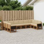 vidaXL Záhradná súprava gaučov s vankúšom 10 pcs Prírodná a béžová
