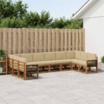 vidaXL Záhradná súprava gaučov s vankúšom 10 pcs Prírodná a béžová