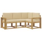 vidaXL Záhradná súprava gaučov 4 pcs Biela a béžová – Obrázok 2